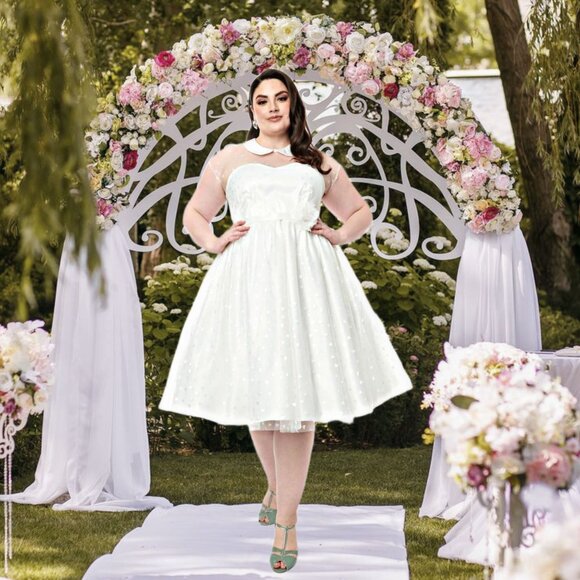 Unique Vintage Iridescent Heart Bridal Swing Midi Dress Fit & Flare Wedding 3X - Picture 3 of 8